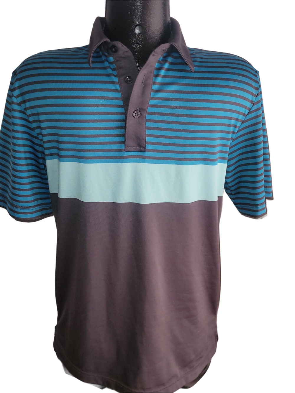 No. 99 Wayne Gretzky Men's Blue and Grey Striped Golf Collection Polo Small